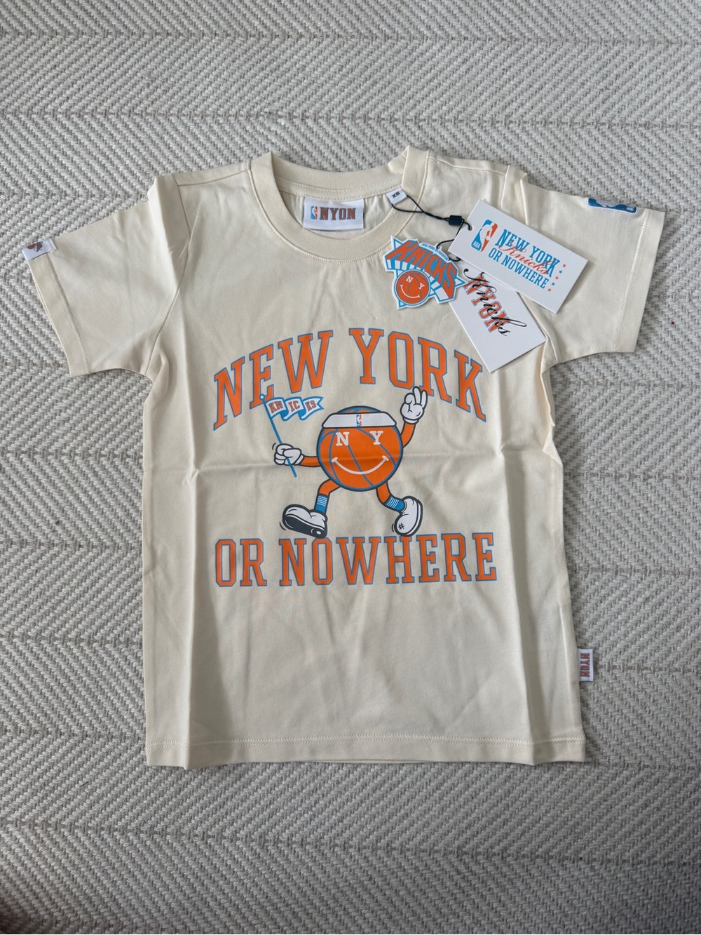 NYON Kids "New York or Nowhere" x New York Knicks Cream Graphic Tee